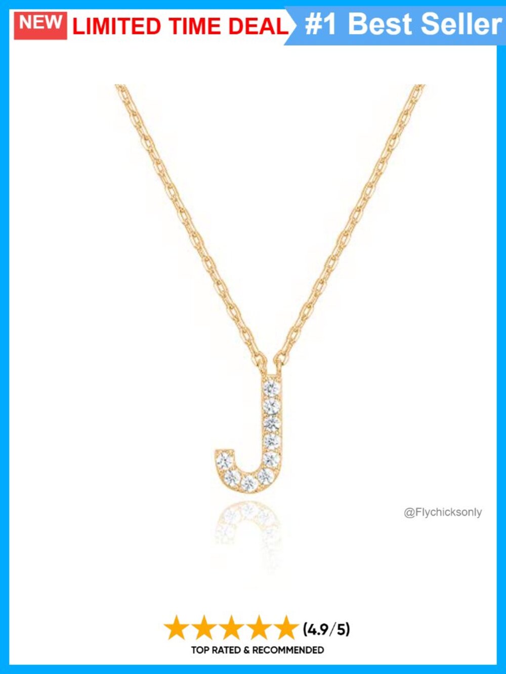 14K Gold Plated Initial J Pendant Necklace CZ Hypoallergenic